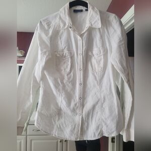 Women's White Snap Front Tailored Top Small